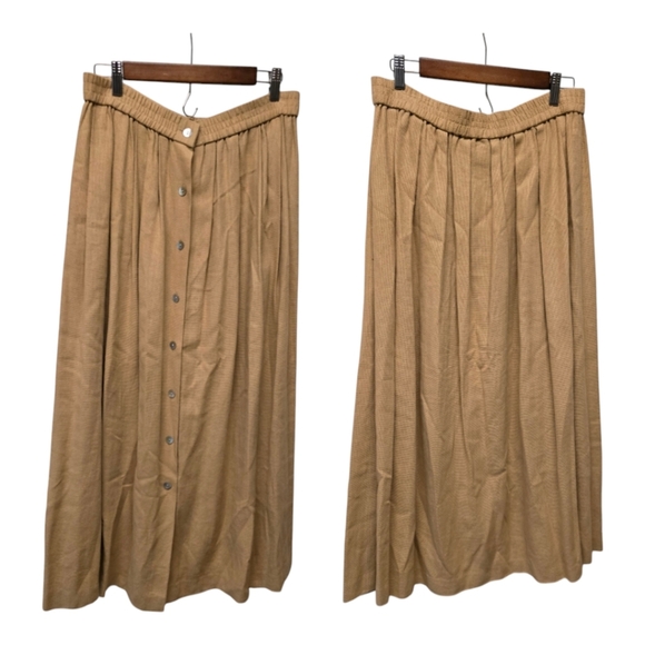 Vintage tan linen buttondown Maxi Skirt - Picture 1 of 5